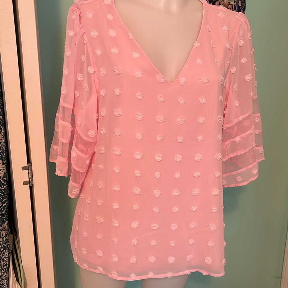 Adorable pink top, never worn! Blousy and feminine- great brand!